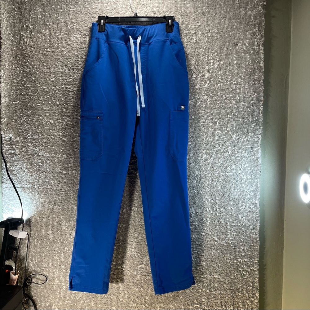 FIGS Yola Scrub Pants S Blue Straight Leg Yoga Waistband Cargo Pocket